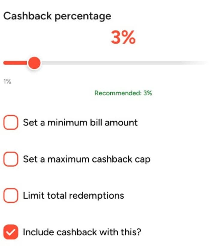 Cashback slider and limits