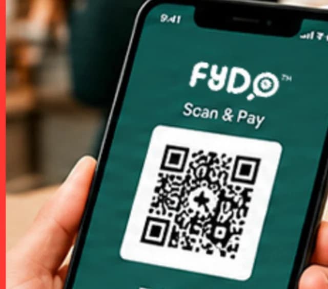 A phone showing a Fydo scan-and-pay QR code and a Payment Successful message.